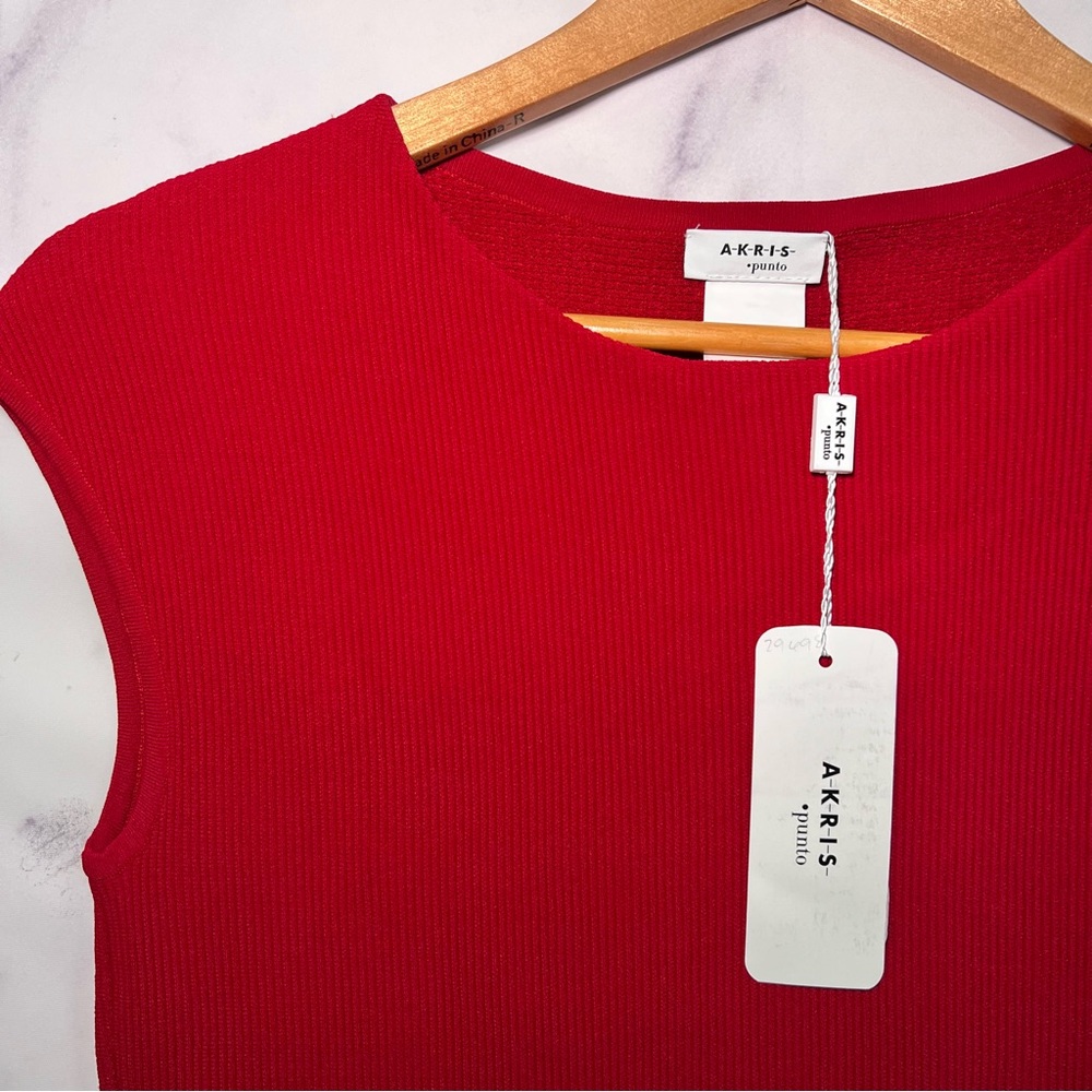 Akris Punto Red Sleeveless Sweater Blouse